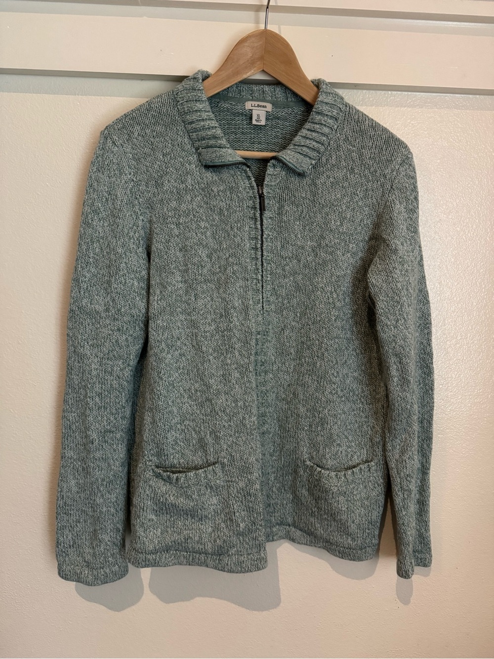 L.L.Bean 100% Cotton Quarter Zip Sweater XL Blue Green Pullover Collared Knit - Picture 2 of 10